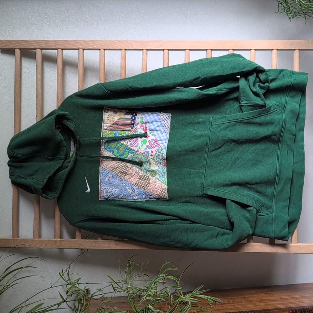 Nike Forest Green Hoodie Vibrant Patchwork